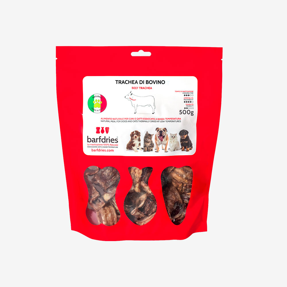 TRACHEA DI BOVINO 500GR BARFDRIES - prodotto per la masticazione per cani